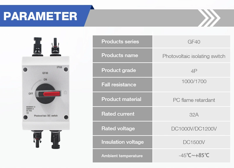 Solar Power Outdoor DC Isolator Disconnect Switch 4p 32A PV Electrical Switch Good Price